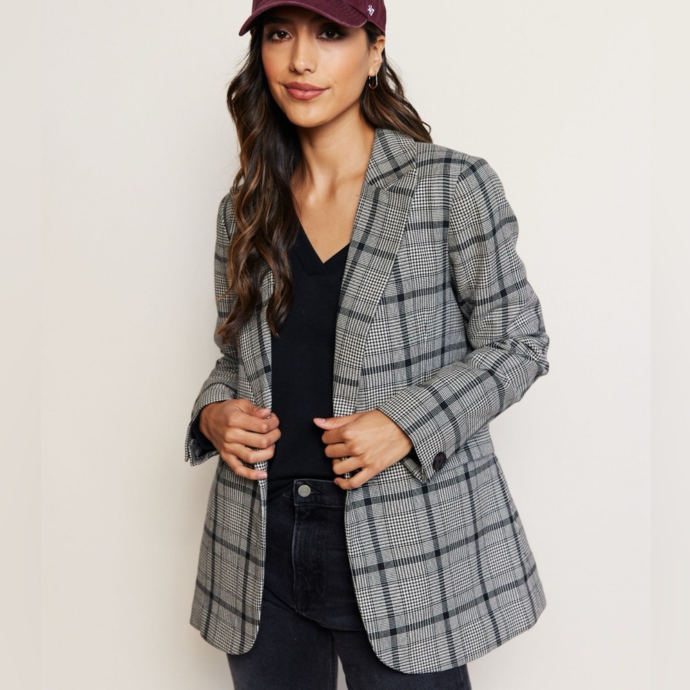 Able Elma Structured Blazer Black White Plaid Size XL
